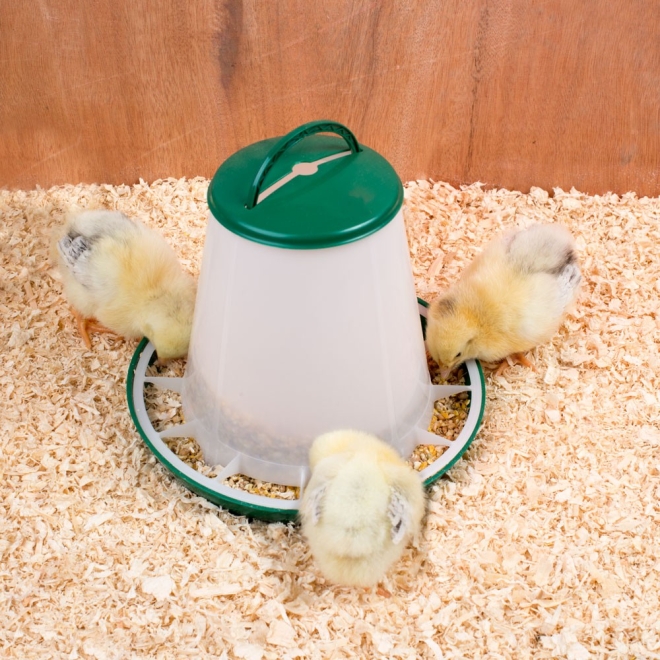 Geflügel-Futterautomat 6kg grün, mit Deckel und Aufhängung, Futtertrog für Hühner und Küken