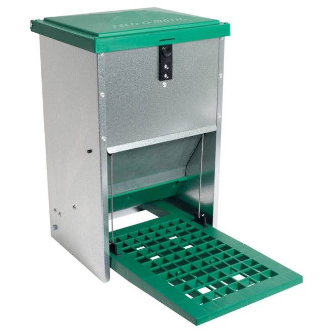 Feedomatic Geflügelfutterautomat 8kg, verzinkt, Hühner-Futterautomat mit Trittplatte