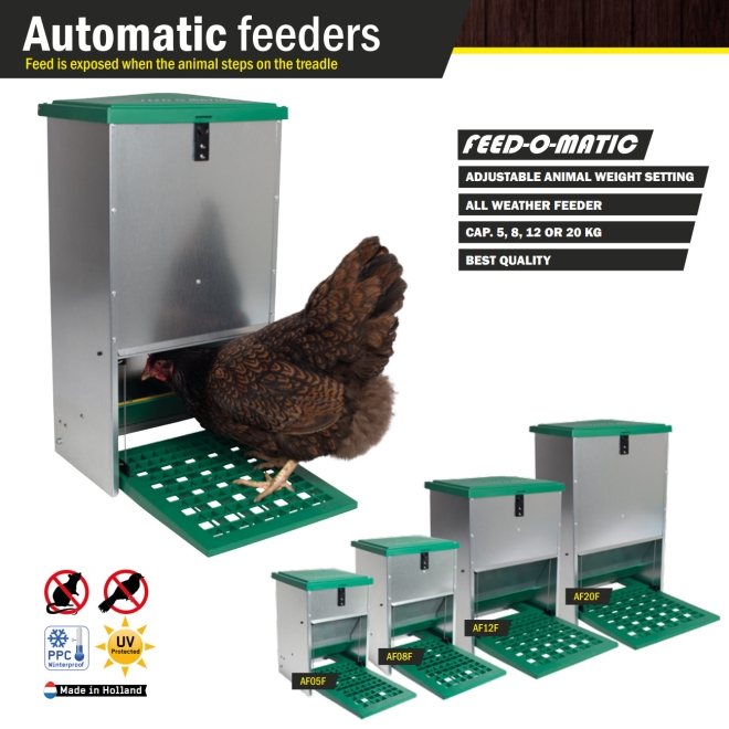 Feedomatic Geflügelfutterautomat 12kg, verzinkt, Hühner-Futterautomat mit Trittplatte