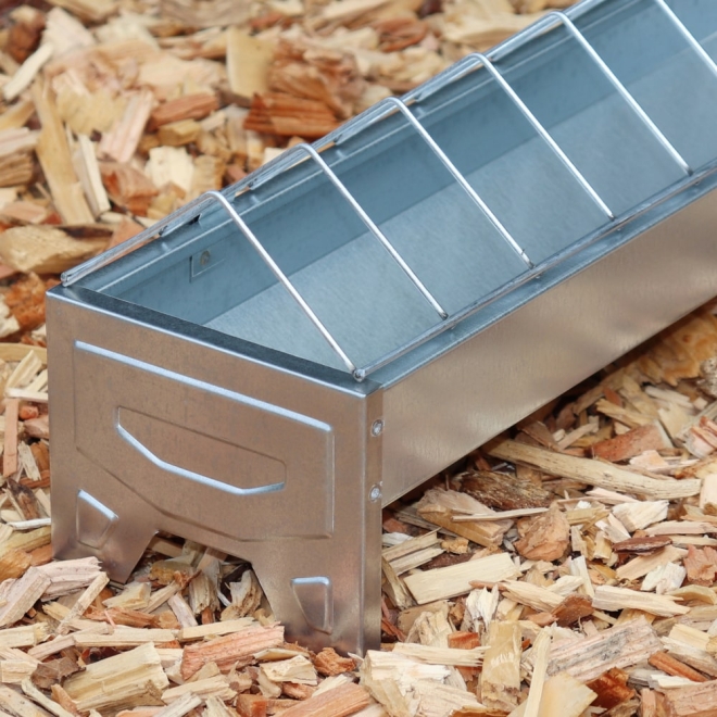 Junghennen Futtertrog 50cm verzinkt - Futterautomat für Geflügel - mit klappbarem Fressgitter