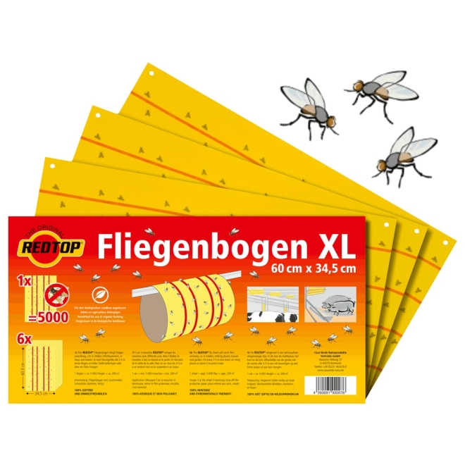 RedTop Fliegenbogen 60x34cm - Stall Fliegenfänger Klebefolie - 6 Stück