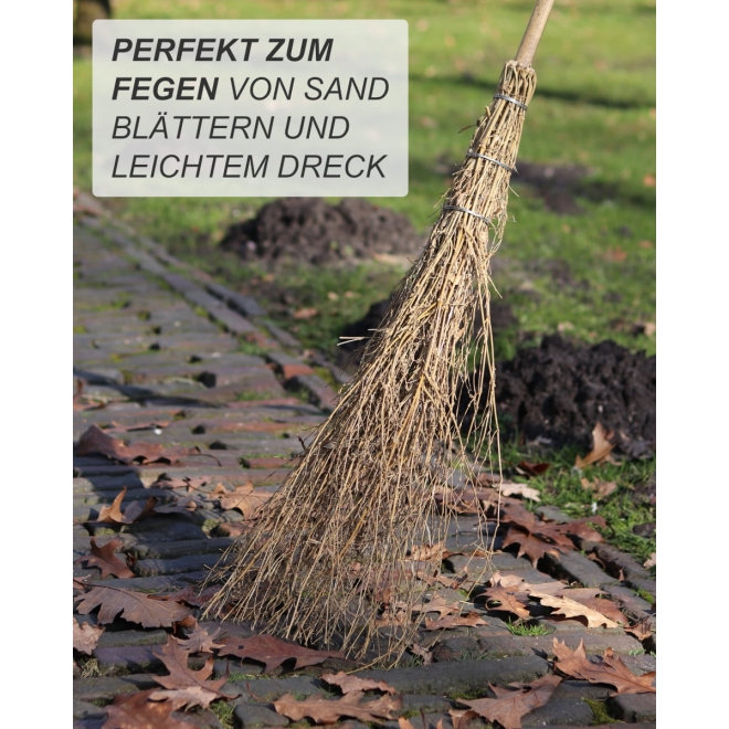 Kinder Bambusbesen mit Stiel - Bambus Reisigbesen für Kinder - Hexenbesen 110cm