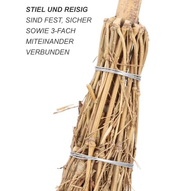 Kinder Bambusbesen mit Stiel - Bambus Reisigbesen für Kinder - Hexenbesen 110cm