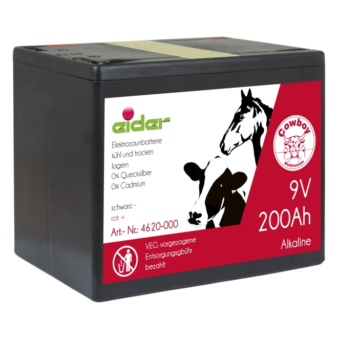 Eider Alkaline 9V - 200Ah Weidezaunbatterie - Batterie für Weidezäune