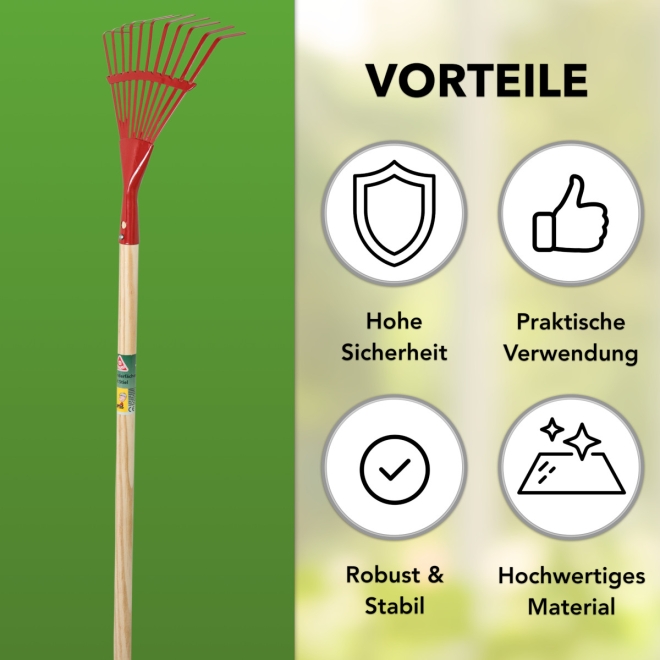 Kinder Fächerbesen Metall - kleiner Laubbesen für Kinder - Spielharke farblich sortiert
