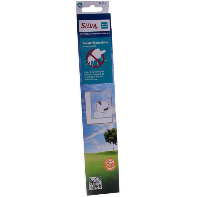 Silva 8x Fenster-Fliegenfalle Transparent XXL, 30cm, transparente Klebefalle für Fenster