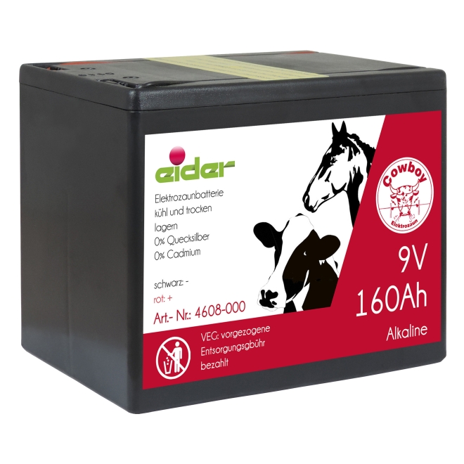 Eider Alkaline 9V - 160 Ah Weidezaunbatterie - Batterie für Weidezäune
