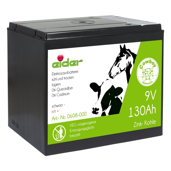 Eider Zink-Kohle 9V - 130 Ah Weidezaunbatterie - Batterie für Weidezäune