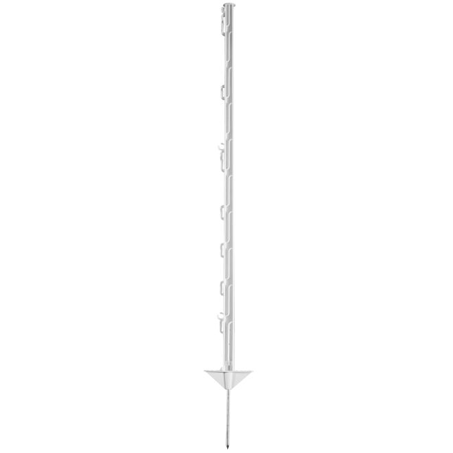 Kunststoffpfahl 105cm, 1 Spitze, weiß, 10 Ösen, glasfaserverstärkter Weidezaunpfahl mit Doppeltritt