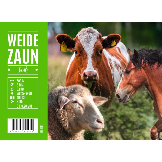 Weidezaunseil PROFI 500m, 6mm, 6 x 0,20 Niro, weiß-grün
