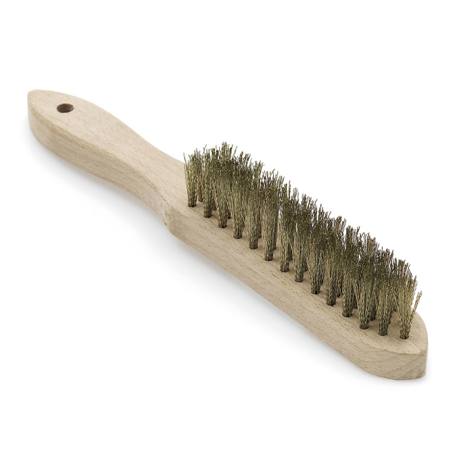 Handdrahtbürste 28cm, Messing gewellt, 4 Reihen, mit Hartholzgriff, Drahtbürste, Messing-Drahtbürste