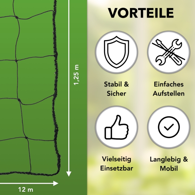 12m Geflügelzaun mit Zugangstor, 125cm, 6 Pfähle, 2 Spitzen, mobiler Hühnerzaun, Geflügelnetz