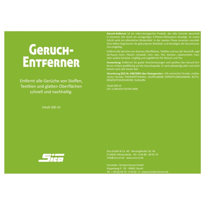 SICA Tier-Geruchentferner, 500ml Pumpspray, Geruchneutralisierer, für Stoffe und Textilien
