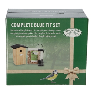 Esschert Design Blaumeisen-Komplettset: Nistkasten, Futtersilo und Vogelfutter, FB555