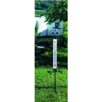 TFA Gartenthermometer 138cm, analoges Thermometer mit Wetterhahn und Windrad, 12.2035
