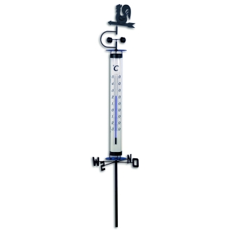 TFA Gartenthermometer 138cm, analoges Thermometer mit Wetterhahn und Windrad, 12.2035