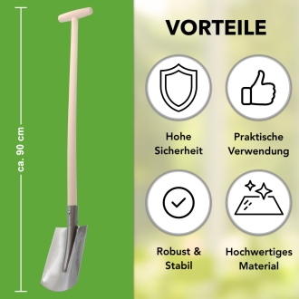 Kinderspaten mit T-Stiel 75cm, lackiert & poliert, kleiner Spaten für Kinder, Gartenspaten
