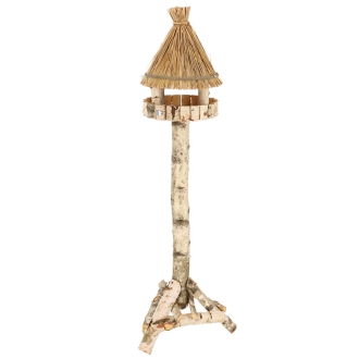 Esschert Design Futterhaus Birke rund auf Ständer, Höhe ca. 150 cm, Ideal für den Garten, Terrasse o