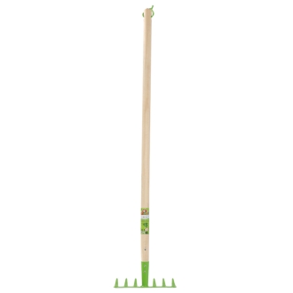 Kinder-Gartenrechen 7 Zinken mit Stiel, farblich sortiert, Gesamtlänge 65 cm