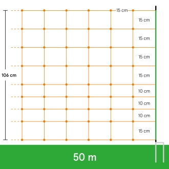 50m Schafnetz, Euro Plus, 106cm, 2 Spitzen, orange, Schafzaun, Elektrozaun, Elektronetz
