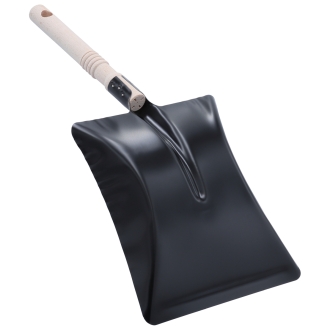 Kehrschaufel aus Metall, schwarz lackiert, Kehrblech mit Holzgriff