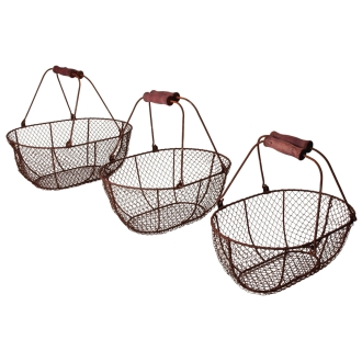 Esschert Design Drahtkörbe 3er-Set antikbraun WB5, Erntekorb, Dekokorb, Gartenkorb