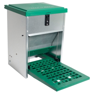 Feedomatic Geflügelfutterautomat 5kg, verzinkt, Hühner-Futterautomat mit Trittplatte