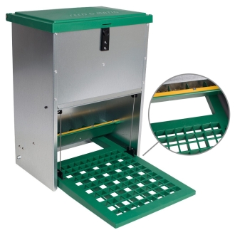 Feedomatic Geflügelfutterautomat 12kg, verzinkt, Hühner-Futterautomat mit Trittplatte