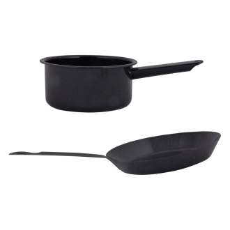 Esschert Design Outdoor Kochset FF215, 4-teiliges Emaille Kochgeschirr für Camping oder Lagerfeuer