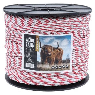 Weidezaunseil EXPERT 500m, 6mm, 8 x 0,20 + 3 x 0,30 Niro, weiß-rot