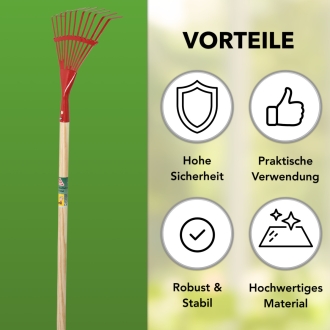 Kinder Fächerbesen Metall - kleiner Laubbesen für Kinder - Spielharke farblich sortiert