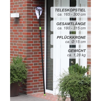 Obstpflücker mit Teleskopstiel 180-315cm - Apfelpflücker - Obstsammler mit Aluminiumstiel