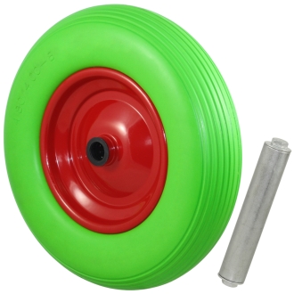 PU Schubkarrenrad Ø390mm (4.80/4.00-8) grün, Stahlfelge, Achse Ø25mm, pannensicheres Rad