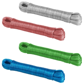 Wäscheleine 30m, mit Stahldrahteinlage, farblich sortiert, Wäscheschnur mit PVC-Ummantelung
