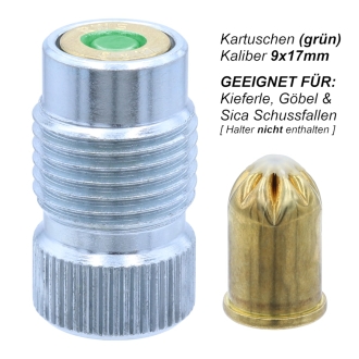 Spezialkartuschen Kaliber 9x17 grün, Platzkartuschen für Wühlmausschussfallen - 50 Stück