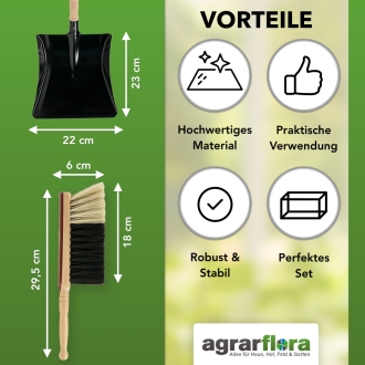 Kehrgarnitur: Kehrblech und Rosshaar Handfeger, Kehrset mit Stubenhandfeger