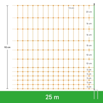 25m Geflügelnetz, Euro, 112cm, 2 Spitzen, orange, Hühnerzaun, Geflügelzaun, Hühnernetz, Elektrozaun