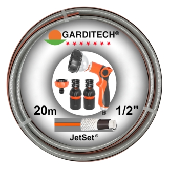 Garditech JetSet Garnitur: Premium Gartenschlauch 1/2 Zoll, 20m, 7-schichtig + Armaturen-Set