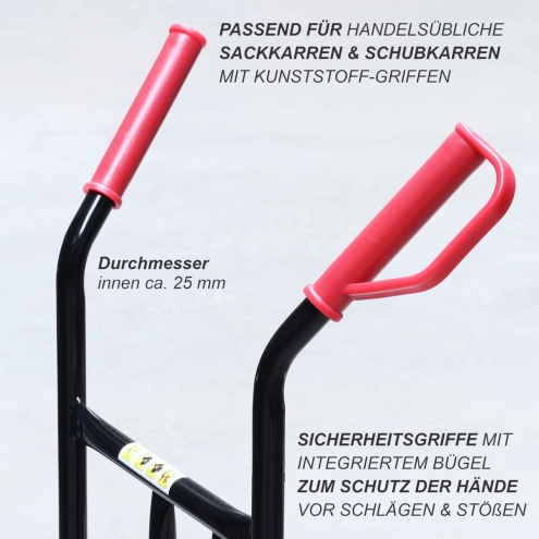 Sackkarrengriffe 25mm mit Bügel - Sicherheitsgriffe für Sackkarren rot - 2 Stück