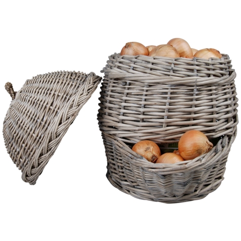 Zwiebelkorb grau aus geflochtener Weide, Maße ca. 24 x 32 x 34 cm