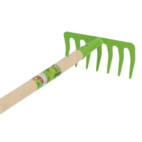 Kinder-Gartenrechen 7 Zinken mit Stiel, farblich sortiert, Gesamtlänge 65 cm