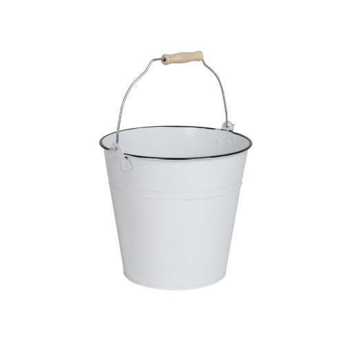 Metalleimer 10 ltr. weiß, mit Holzgriff