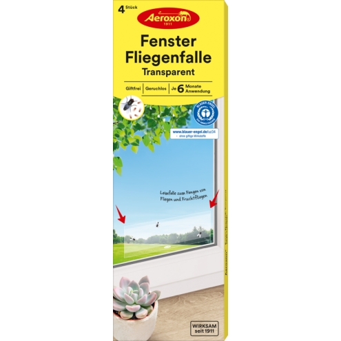Aeroxon Fenster-Fliegenfalle Transparent, Leimfalle, Klebefalle für Fenster - 4 Stück