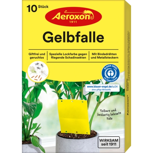 Aeroxon Gelbfalle mit Lockfarbe, Leimfalle zum Schutz von Pflanzen - 10 Stück