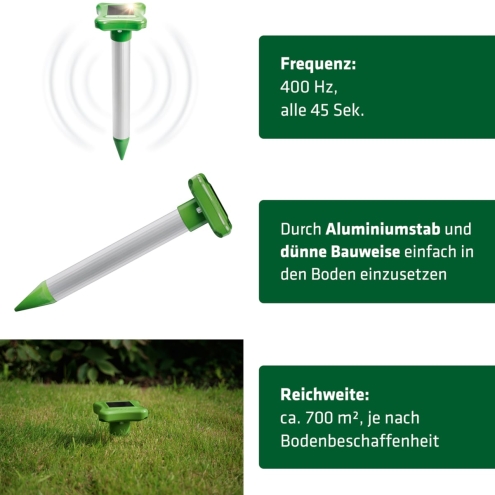 Gardigo Solar Maulwurf Abwehr, Maulwurfvertreiber, Maulwurfschreck mit Solarpanel