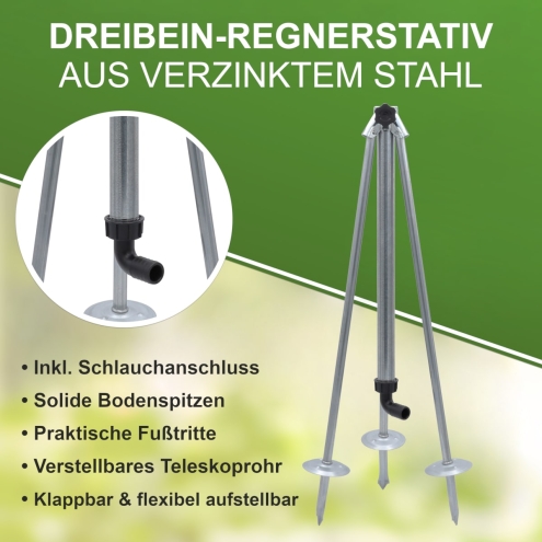 Regnerstativ 3/4 Zoll, Dreibein-Stativ für Kreis-und Sektorenregner, mit Schlauchanschluss