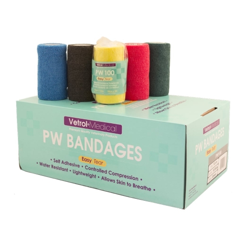 Vetrol Medical PW100 Bandagen 10cm x 4,5m, selbsthaftender Verband, Fixierbinde, farblich sortiert Schwarz