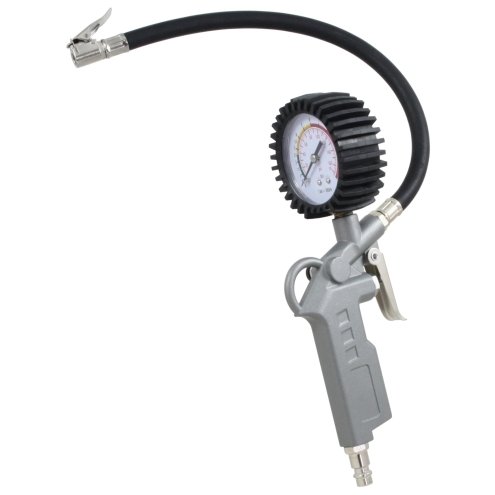 Reifenfüllmesser mit Pistolengriff, Manometer und 35cm Schlauch +3er Adapter-Set Ventilstecker