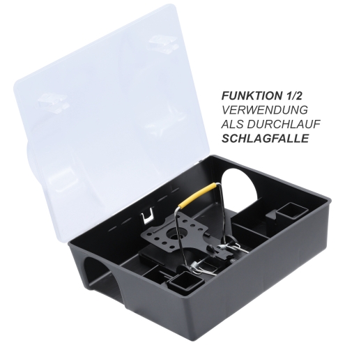 Köderstation Dualbox 2in1 - Durchlauf Schlagfalle und Köderbox - Rattenbox 24x20x11cm