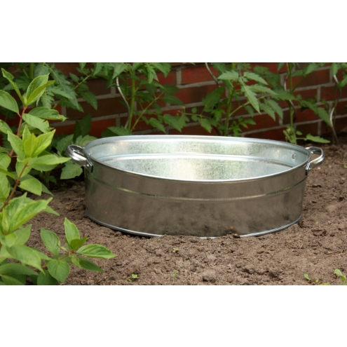 Zinkwanne 49x44x15cm, 21 Liter, ovale Wanne aus verzinktem Metall, Dekowanne, Pflanzwanne